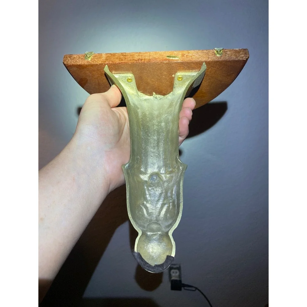 Vintage Brass Ornate Pedestal Wall Sconce‎ Shelf Wood Top Brass Acanthus